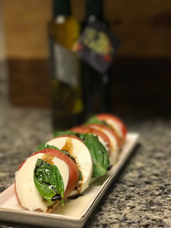 Caprese Salad with Rosemary and Garlic oil and Maple Balsamic