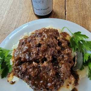 Vegan Salisbury Steak with Black Pepper Finishing Sauce