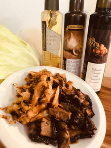 Caramelized Cabbage and Sautéed Portobello Mushrooms with Lemon Garlic Finishing Sauce