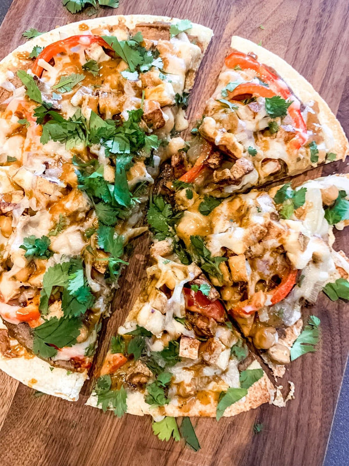 Thai Pizza with Chipotle Peanut Finishing Sauce